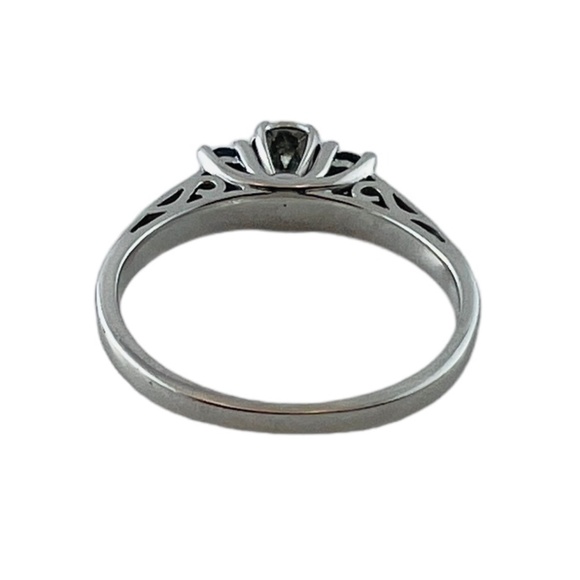 14K White Gold 3 Stone Natural Diamond Lab Created Sapphires Ring #15619 - Picture 9 of 9